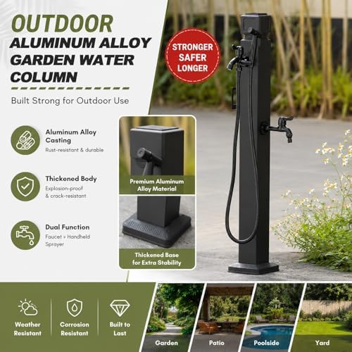 Outdoor Antize Faucet Hydrant, Vertical Garden Water Column with Hose Hook. Aluminum Alloy Pipe Free Stand. Side Bottom Inlet Irrigation Spigot for Yard Farm Cleaning. Weatherproof Design - Image 3