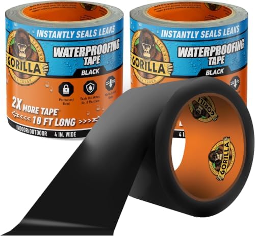 Gorilla Waterproof Patch & Seal Tape,Black Tape,4" x 10' - Permanent Weather Resistant Seal for Leaks and Repairs,(Pack of 16) by Gorilla