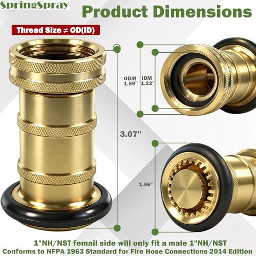 1 Inch Fire Hose Nozzle Brass NH/NST Fire Nozzle 36GPM 100PSI - Image 2