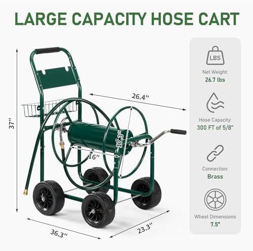 Outvita Garden Hose Reel Cart, Heavy Duty Water Cart for Outside, Green - Image 3