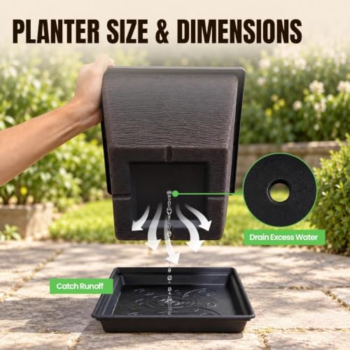 Usocik 10 Inch Square Planter Pots with Saucers, Coffee Brown, 2 Pack - Image 3