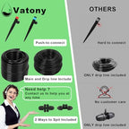250FT Drip Irrigation System for Garden - 50FT 1/2" Main Tube & 200FT 1/4" Branch Tubing, Brass Splitter, Quick Connect Design, Perfect for Outdoor Plants, Raised Beds, Greenhouses - Image 6