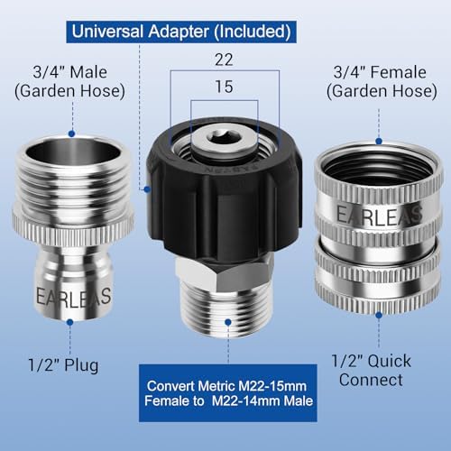 Pressure Washer Quick Connect Kit, 9-Piece Stainless Steel Adapter Set, M22-14mm to 3/8" Quick Disconnect with M22-15mm Adapter, 3/4" Garden Hose Fittings for Gas & Electric Pressure Washers - Image 6