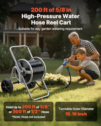VEVOR Hose Reel Cart, 200/300 ft High-Pressure Garden Hose Cart, Hoses Reel Carts with Two Wheels, Handle & Heavy-Duty Mesh Storage Basket, Portable Hoses Reels for Garden Watering, Car Washing - Image 2