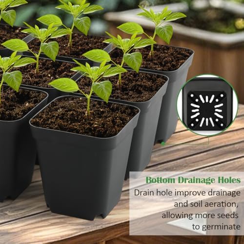 RooTrimmer 3.15 inch (8CM) Square Nursery Pots 100 pcs, Sturdy Seedlings Trays 5 Pcs, Seeds Starter Germination Tray, Microgreening Planter Nursery Propagation 5 Sets - Image 4
