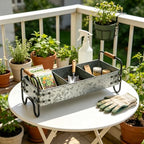 Rustic Galvanized Metal 3-Compartment Planter with Wood Handles, Vintage Style Succulent Herb Flower Pot for Indoor Outdoor Garden, Kitchen, Windowsill Decor - Image 3