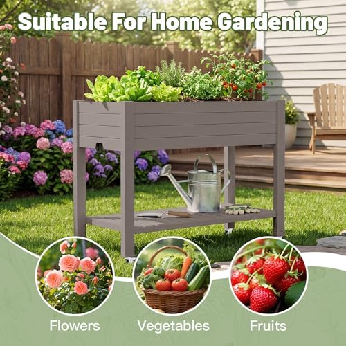 Fancyango Raised Garden Bed with Wheels 33.7" H -Medium Gray - Image 4