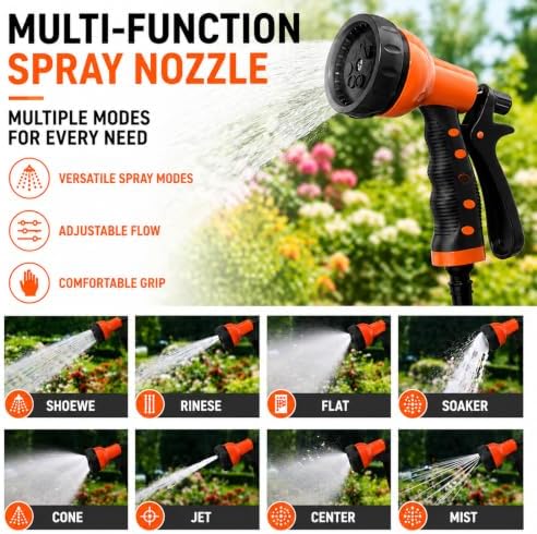 Retractable Garden Hose, Wall Mounted Hose Reel with 8-Spray Water Gun 32m/105ft - Image 5
