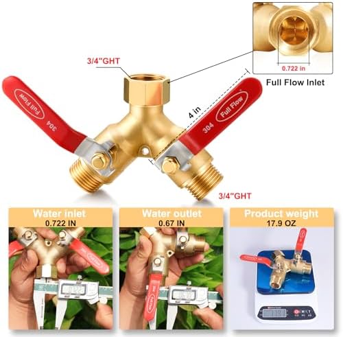 Garden Hose Splitter Full Flow Splitter No Restricted-Flow Connector Heavy Duty Brass Hose y Splitter, 2 way High Flow Hose Bib Adapter with Shut Off Valves (Long Handle) - Image 2