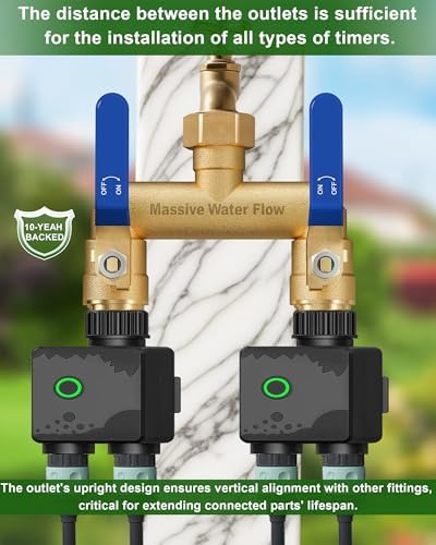 Hose Splitter 2 Way Heavy Duty, Full Flow Garden Hose Splitter with 2 Long Metal Handles, Brass Rust and Freeze Resistant Water Hose Bib Splitter, T Adapter Connector with 3/4 - Inch GHT Thread（Blue） - Image 6