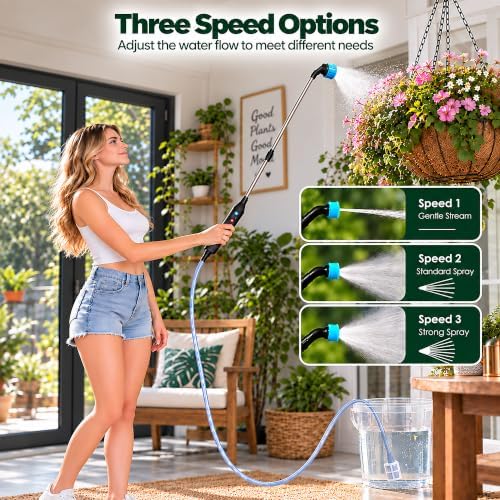 Electric Plant Waterer, High Reach Telescopic Watering Wand with 3 Speeds, 4 Spray Nozzles, 2400mAh Rechargeable Battery, Battery Powered Sprayer Wand for Indoor Outdoor Plants - Image 5