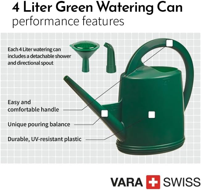 Consolidated Plastics Durable Swiss Watering Can with UV Protection, Ergonomic Handle for Indoor/Outdoor Gardening, Made in Switzerland (4 Liter, Green) - Image 3