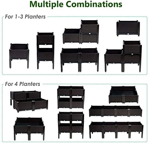 Giantex Raised Garden Bed, Set of 4 Planter Raised Beds Kits with Drain Holes for Fruit Flowers Vegetables, Outdoor Elevated Planting Box for Lawn Patio Balcony, Easy Assembly, Rattan-Like Look, Brown - Image 4