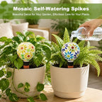2 PCS Mosaic Plant Watering Globes with Terracotta Watering Spikes, 17oz Glass Self Watering Globes for Indoor & Outdoor Potted Plants, Decorative Water Drippers, Hand Blown Art Glass - Image 2