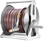 Garden Hose Reel with Hose, Wall Mounted/Portable Tote Hose Reel Cart with 5 Sprayer Modes Nozzle, Heavy Duty Stainless Steel Hose Holder Hose Hanger, Outside Water Pipe Rack Winding Tool ( Size : 15m by IOCCIOBB