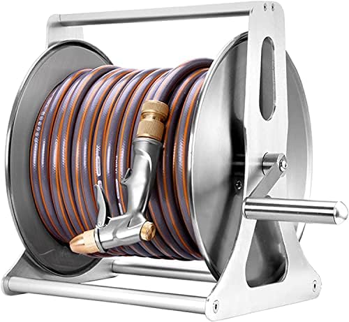 Garden Hose Reel with Hose, Wall Mounted/Portable Tote Hose Reel Cart with 5 Sprayer Modes Nozzle, Heavy Duty Stainless Steel Hose Holder Hose Hanger, Outside Water Pipe Rack Winding Tool ( Size : 15m by IOCCIOBB