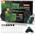 Flat Soaker Hose 25 ft 2-Pack with Splitter, 80% Water-Saving Drip Irrigation Hose 50 ft, Linkable DIY Garden Soaker Hose System for Garden Beds, Lawn, Vegetables & Trees (25ft 2-pack) by Apgooface