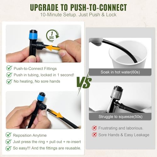Push-to-Connect Drip Irrigation System Kit, Complete Premium Garden Watering System with 50FT 1/2" Mainline, Leak-Resistant Quick Connect Fittings, Adjustable Drip Emitters for Raised Beds, Greenhouse - Image 2