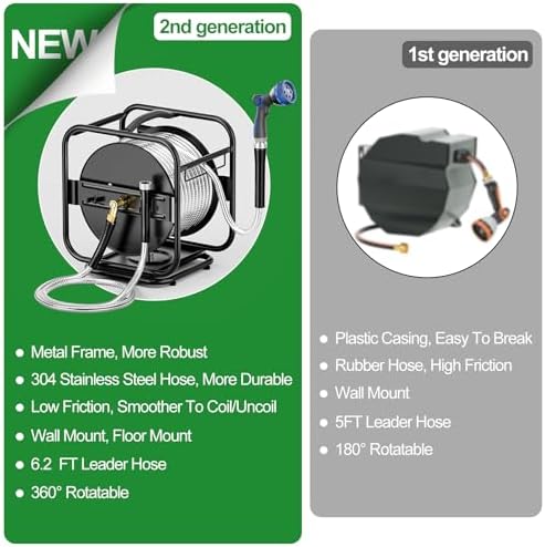 SPECILITE Garden Hose Reel With 100Ft Metal Water Pipe, 360° Rotation Frame - Image 2