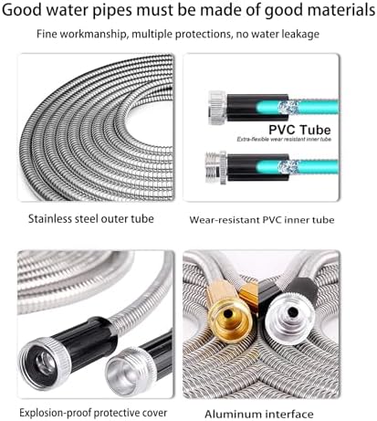 75ft Metal Garden Hose Stainless Steel Heavy Duty Water Hose With 2 Nozzles, No Tangle and Kink, Lightweight & Flexible, Tough and Pet Proof, Metal Garden Hose for Yard, RV, Garden, Outdoor - Image 4