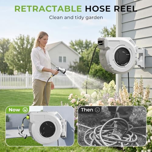 Retractable Garden Hose Reel, 1/2 Inch x 155ft, Wall Mounted Hose Reel - Image 2