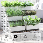 Window Box Planter 4 Packs, 17 Inches Rectangle Flower Pots with Drainage Holes & Trays, Pots for Vegetables, Herbs, Flowers, Garden Windowsill Balcony (White, 17 * 5.1 * 6 inch) - Image 5