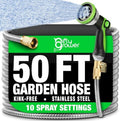 50 FT Garden Hose Stainless Steel Heavy Duty with Spray Nozzle, Lightweight and No-Kink Flexible Water Hose 50 FT with 3/4" Solid Brass Fittings, Metal Waterhose for Outside 50FT, Manguera para Jardin by NiftyGrower