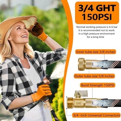 75FT Garden Hose w/10 Function Spray Nozzle, 2026 Ultra Lightweight Water Hoses, 3/4" Brass Connectors- Durable, Lightweight & Flexible Water Pipe for Outdoor & Gardening(Black Rose gold) - Image 3