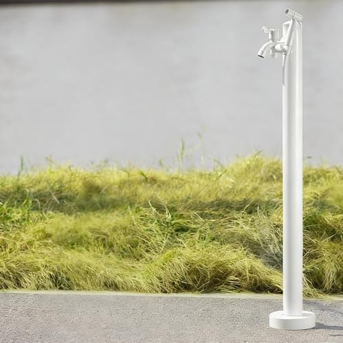 Premium Vertical Square 304 Stainless Steel Garden Hose Holder with Double Faucet, Antifreeze Design, Freestanding for Patio & Backyard - Elegant White Finish by Unknown