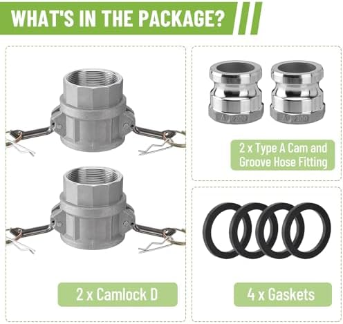 SPARKWHIZ 2 PCS Aluminum Camlock (2" part D) Cam & Groove Hose Fittings+2 PCS Aluminum Global Type A Cam and Groove Hose Fitting+with 4 PCS Camlock Gasket Fitting (2") (Pack of 2) - Image 7