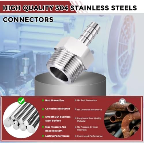 8pcs Stainless Steel Hose Barb Fittings 1/2" Barb to 1" NPT Male - Image 4