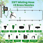 Misters for Outside Patio with Timer, Misting Cooling System with 33FT Hose and 8 Brass Nozzles, 9 Modes, 3/4” NPT Faucet Adapter, Automatic Misters for Chicken Coop Backyard Garden Porch Gazebos - Image 2