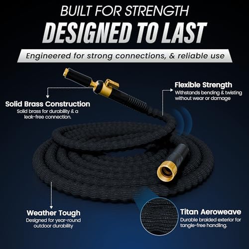 TITAN 50 ft Garden Hose – Lightweight Flexible Water Hose, Kink-Free Non-Expanding, High Flow, Solid Brass Fittings, Leak-Proof with Nozzle - Image 2