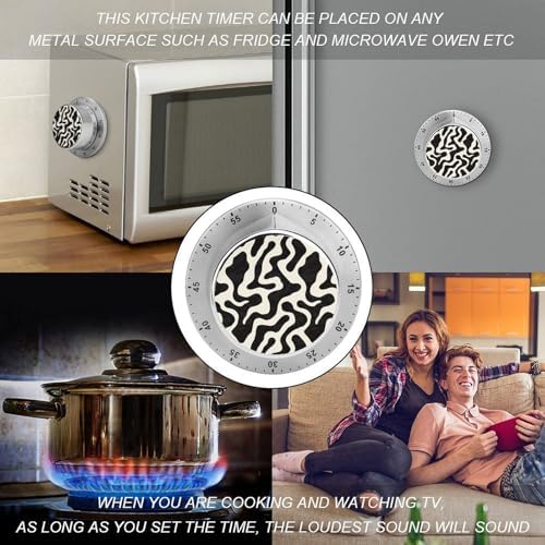 Mechanical Kitchen Timers for Cooking,Abstract Animal Print Printed 60 Minute Magnetic Countdown Timer,Cute Cooking Timers with Alarm,Stainless Steel Time Timer Manual No Batteries Required - Image 4