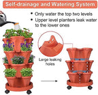 GameXcel Vertical Planter Tower - 4 Tier Stackable Garden Planters with Wheels and Tools Plant Pots for Strawberry Herb Flower and Vegetable Indoor Outdoor Use Red - Image 4