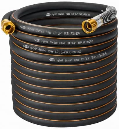 3/4 in. × 75ft. Flexible Hybrid Rubber Garden Hose, High Flow 3/4" I.D. No Memory Durable Lightweight Water Hose Leader Hose for Watering, Irrigation, Water Transfer Pump by VUNDARA