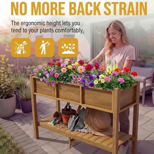 DWVO 48x18x30in Raised Garden Bed HDPE, Poly Wood Planter Box Stand,Weather-Resistant Planter Box with Legs, Elevated Garden Bed for Backyard, Patio, Balcony,Brown - Image 6