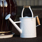 1 Gallon White Metal Watering Can with Wooden Handles - Image 6