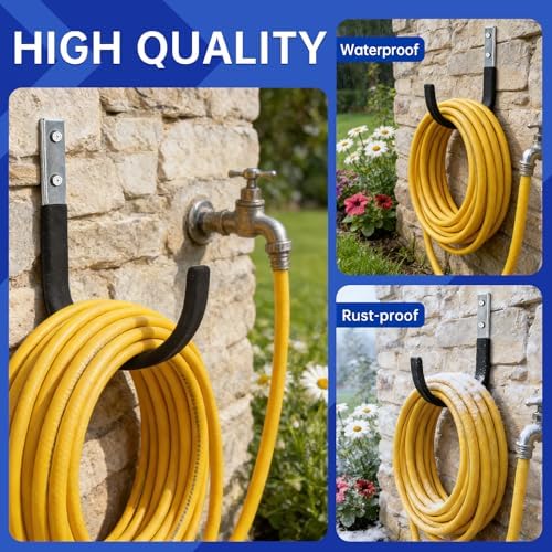 Hose Hanger Wall Mount, Heavy Duty Metal Garden Hose Holder with Screws,Hose Hook, Metal Water Hose Hangers Hose Rack Hose Reel for Outside, Indoor, Garage, Garden and Yard (4, Matte Black) - Image 4
