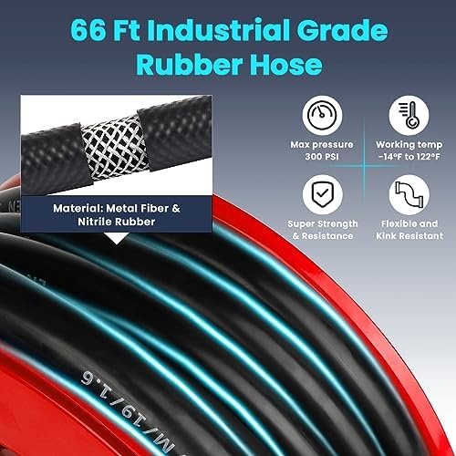 Fuel Hose Reel with Fueling Nozzle, 3/4" x 66FT Retractable Diesel Hose Reel, 300 PSI Industrial Heavy Duty Auto Swivel Rewind Hose Holder for Vehicle Tank Truck Trailer Ship - Image 3