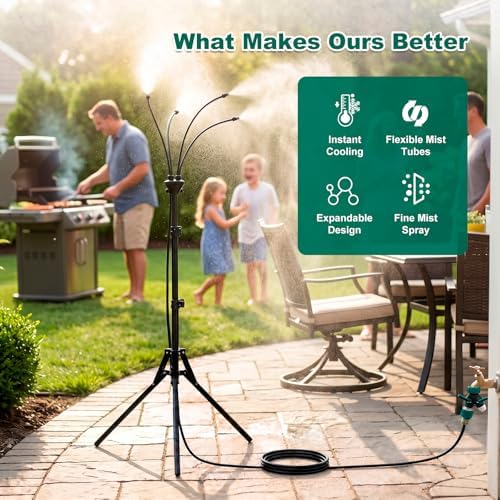 Standing Misters for Outside Patio, 2.6-3.6 ft Height-Adjustable Misting System for Cooling, Portable Water Mister for Garden Yard BBQ Party, Includes Hose Splitter & Sand Bag - Image 5