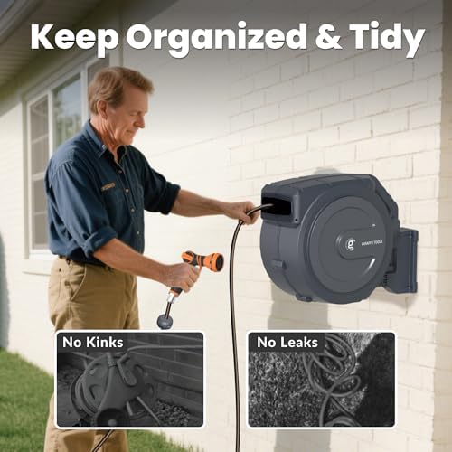 Giraffe Tools Retractable Hose Garden Reel 1/2"100FT Wall Mount Auto Rewind - Image 4