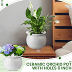 Suclain 2 Pcs African Violet Pots, 6.5 Inch Self Watering Pots for Indoor Flowers and Plants Ceramic Easy Self Watering Plant Pot with Highly Absorbent Inner Planter Pot for Tropical Plants(White) - Image 6