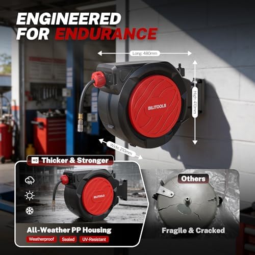 BILITOOLS Retractable Air Hose Reel 1/2" x 50FT Max 300PSI Auto Rewind - Image 6