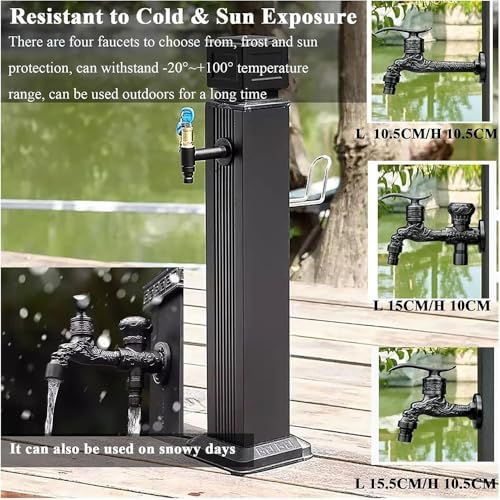 Stainless Steel Cylindrical Vertical Garden Water Column Freestanding Hose Stand with 15M High Pressure Water Pipe, Water Hydrant Decorative Water Feature Fountain,44in - Image 3