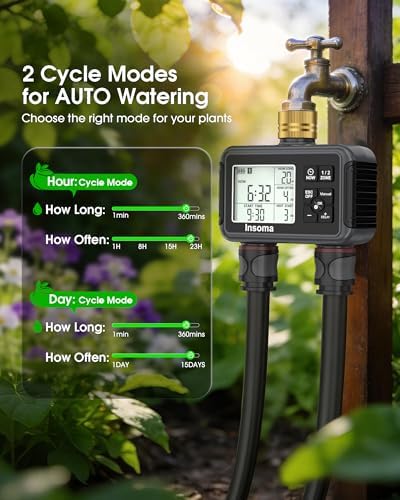 Insoma Water Timer with Brass Inlet, 2 Independent Zones Outdoor Hose Timer for Garden Faucet with Auto/Manual/Rain Delay Mode, Sprinkler Irrigation Controller for Yard Lawn - Image 2