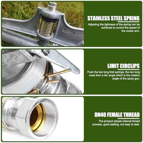 1.5in DN40 High Pressure Impact Rain Gun Sprinkler, with Dual Nozzle, Adjustable 360 Degree Automatic Rotating, for Covering Large Areas, Agriculture Field Crop Irrigation - Image 3