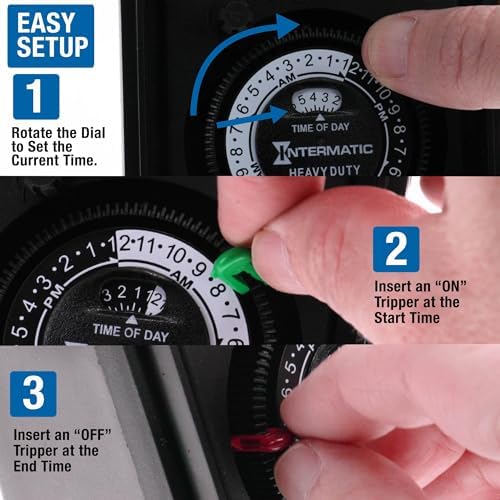 Intermatic HB11K Heavy-Duty Outdoor Plug-in Timer – 2 ON/2 Off Settings, 30-Min Minimum Intervals, Weatherproof Flip Cover, 15A/1800W, 1 HP Rated, 13" Cord – Ideal for Pool Pumps, Lights, Decorations - Image 5