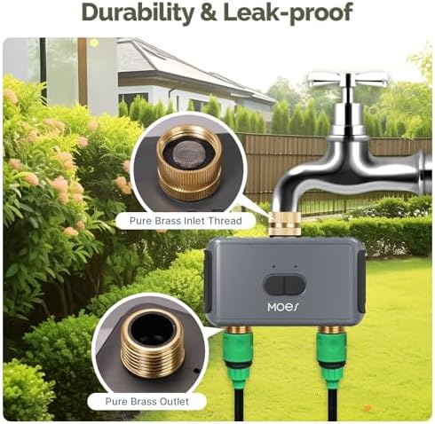 MOES WiFi Water Timer 2 Zone with BLE Hub, Brass Inlet & Outlet, Grey - Image 2