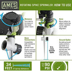 AMES (3) Piece Sprinkler & Sprayer Set with (1) Pulsating Spike Style, (1) 3 Arm Rotating Sprinkler and (1) 7-Pattern Spray Nozzle for Lawn, Garden or Yard, Watering, Adjustable, Easy Hose Connections - Image 4